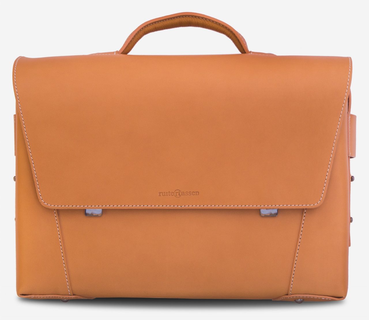 Front view of the large vegetable tanned leather briefcase bag with laptop pocket - 102178.