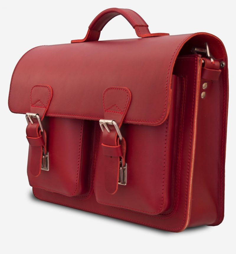 Side view of red leather briefcase bag with 1 compartment for women - 152131.