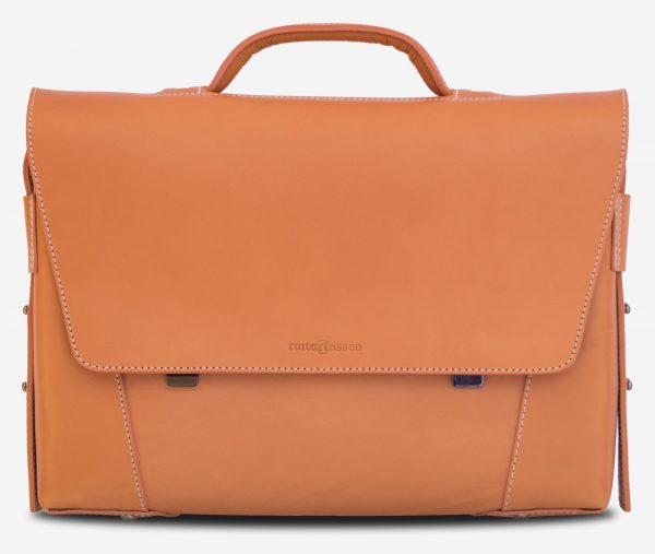 Front view of the vegetable tanned leather briefcase bag with laptop pocket - 102177.