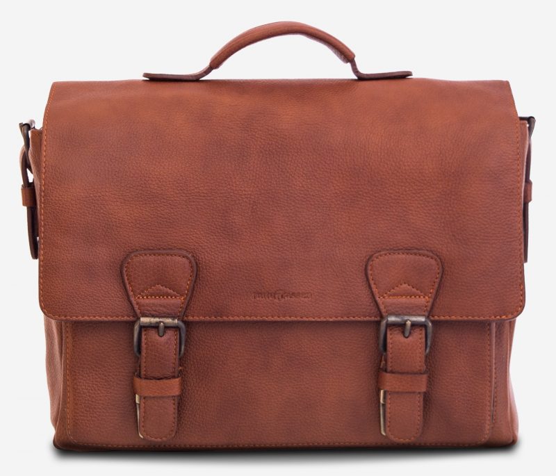 Front view of the 13" soft leather satchel briefcase.